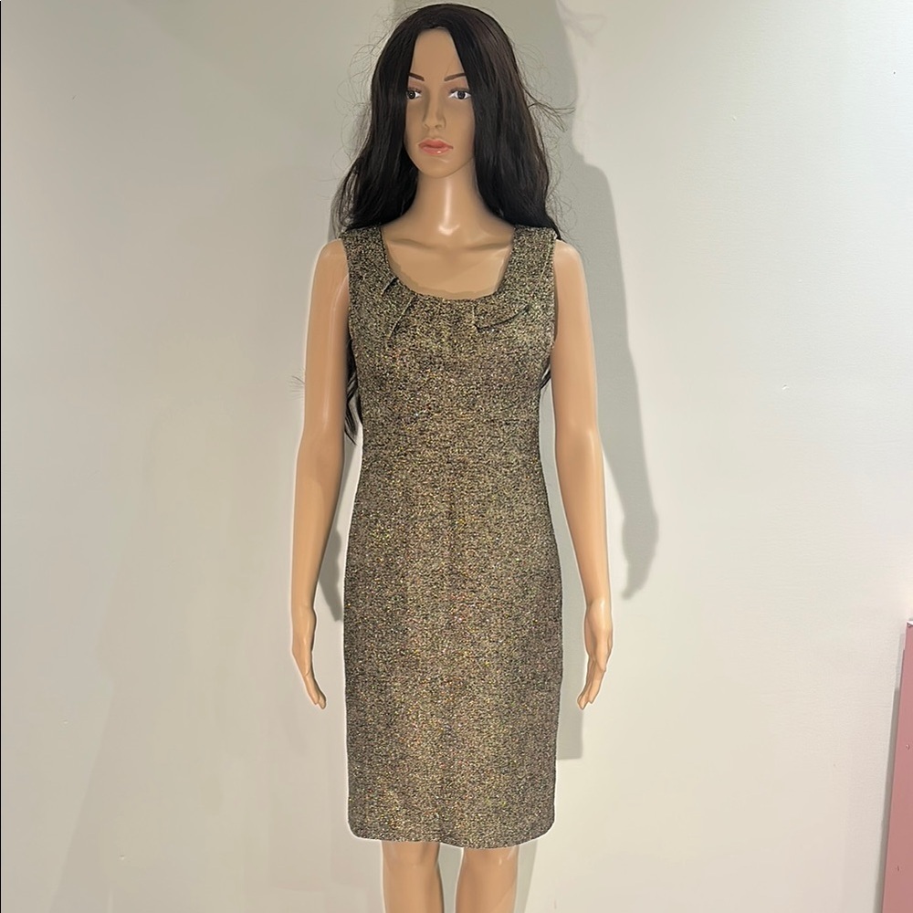Michael Kors Gold Sheath Midi Dress Scoop Neck Sleeveless